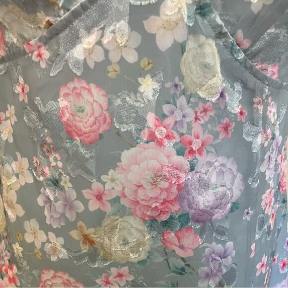 NWOT Lulus Elegant Personality Slate Blue Floral Burnout Midi Dress - Picture 4 of 10